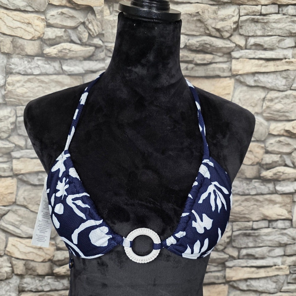 Polo Ralph Lauren Navy White Abstract Floral Triangle Bikini Top Small NEW